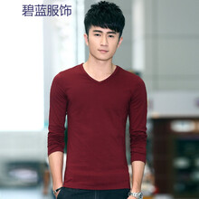 蔚林 長袖 男士T恤 酒紅色 長袖V領 S，XL，L，M