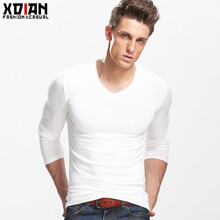 續(xù)點(diǎn)（XDIAN） 長(zhǎng)袖 男士T恤 V領(lǐng)白色 