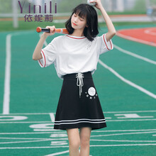 依妮莉（Yinili） 卡通動漫，文字 3D，拼接，撞色，印花，蝴蝶結 連衣裙
