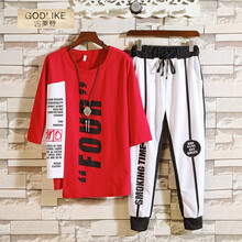 古萊登（GODLIKE） 短袖 男士T恤 B1177紅衣+黑褲 S，XL，L，XXL，XXXL，M