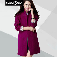 WS2014春秋新款女装韩版千鸟格大衣中长款小