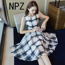 NPZ 格子 綁帶 連衣裙