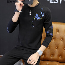 BOYXCO 長袖 男士T恤 蝴蝶黑色長袖 XL，L，XXL，M，XXXL