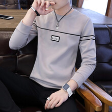 BOYXCO 長袖 男士T恤 條紋貼標淺灰色長袖 XL，L，XXXL，XXL，M