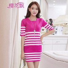 櫻花飄（YINGHUAPIAO）  條紋 連衣裙