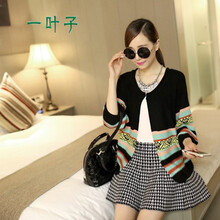 一叶子2014秋装新款宽松开衫七分袖毛衣针织