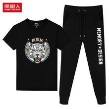 南極人（Nanjiren） 短袖 男士T恤 黑圓T/白虎-黑/薄收褲 