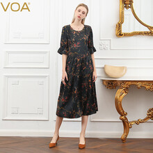 VOA 碎花 拼接，褶皺，印花 連衣裙