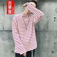 古萊登（GODLIKE） 長(zhǎng)袖 男士T恤 紅白條 XL，L，M