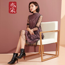 亦朵 純色 拼接，紗網(wǎng) 連衣裙
