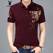 花花公子（PLAYBOY） 短袖 男士T恤 酒紅 XL，L，XXL，M，XXXL