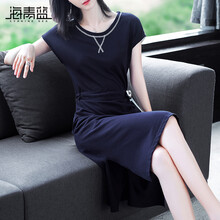 海青藍(lán)（CYANINE SEA） 純色 拼接，綁帶 連衣裙