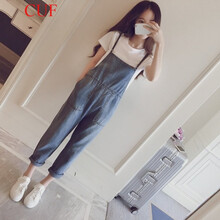 CUF 高腰 背帶褲 女 九分褲 牛仔褲