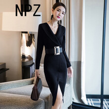 NPZ 純色 拼接 連衣裙