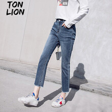 唐獅（TonLion） 高腰 直筒褲 女 九分褲 牛仔褲