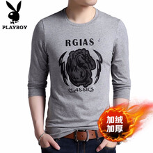 花花公子（PLAYBOY ESTABLISHED 1953） 長(zhǎng)袖 男士T恤 5101/ 灰色加絨 