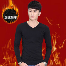 牧羊馳（MUYANGCHI） 長(zhǎng)袖 男士T恤 V領(lǐng)黑色 