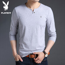 花花公子（PLAYBOY ESTABLISHED 1953） 長袖 男士T恤 8162灰色 XL
