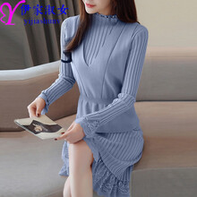 伊家淑女（Yijiashunv） 純色 拼接，條紋，褶皺，蕾絲 連衣裙