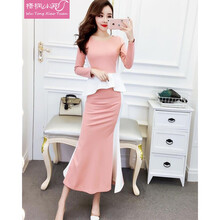 梧桐小苑  荷葉邊，拼接，撞色 連衣裙