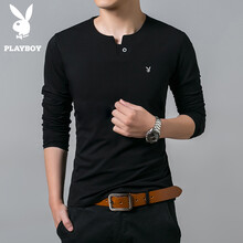 花花公子（PLAYBOY） 長(zhǎng)袖 男士T恤 8162加絨黑色 XL