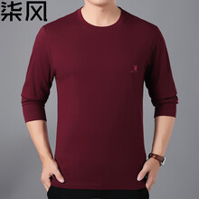 柒風(fēng) 長袖 男士T恤 酒紅色 