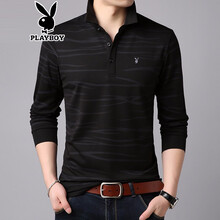 花花公子（PLAYBOY） 長袖 男士T恤 黑色 XL，L，加大，M，XXXL，XXL