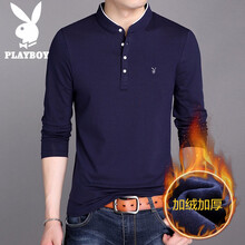 playboy 長袖 男士T恤 藏青-加絨 XL