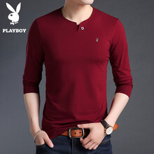 花花公子（PLAYBOY ESTABLISHED 1953） 長袖 男士T恤 8162紅色 XL