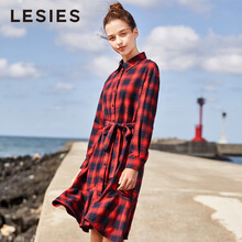 LESIES 格子 刺繡，格子 連衣裙