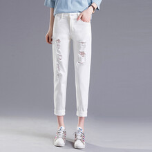 時(shí)尚承諾 高腰 直筒褲 女 九分褲 牛仔褲