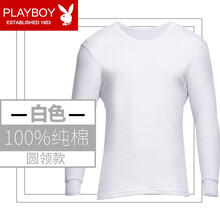 PLAYBOY 長袖 男士T恤 圓領白色 