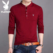 花花公子（PLAYBOY ESTABLISHED 1953） 長(cháng)袖 男士T恤 酒紅不加絨  