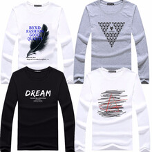 承翼 長(zhǎng)袖 男士T恤 長(zhǎng)袖羽毛白+倒三角灰+dream黑+亂A白 