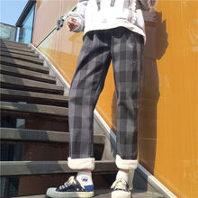 格子加絨女褲高腰