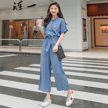 漣一 高腰 連體褲 女 九分褲 休閑褲