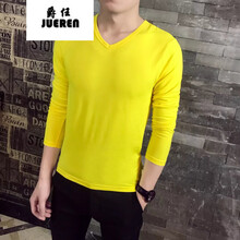 威覺(jué)（WEIJUE） 長(zhǎng)袖 男士T恤 黃色V領(lǐng)【購(gòu)買(mǎi)兩件送棉襪】 