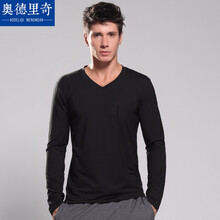 奧德里奇（Aodeliqi） 長袖 男士T恤 黑色-V領(lǐng) XL，L，加大，M，XXL，XXXL