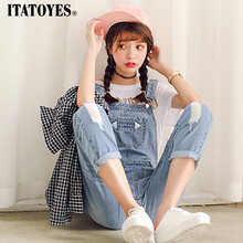 意設(shè)（ITATOYES） 中腰 背帶褲 女 九分褲 牛仔褲