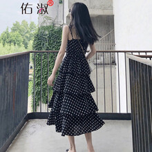 佑淑（YOUSHU） 幾何圖案 露臍/腰，中國結，圓環(huán)，深V款，背帶，波點(diǎn)，飄帶 連衣裙
