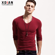 續(xù)點(diǎn)（XDIAN） 長袖 男士T恤 V領(lǐng)棗紅 
