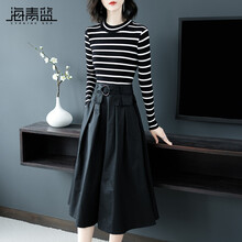 海青藍(lán)（CYANINE SEA）  條紋，拼接，金屬裝飾 連衣裙