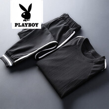 花花公子（PLAYBOY） 短袖 男士T恤 TD83短袖九分褲黑色 