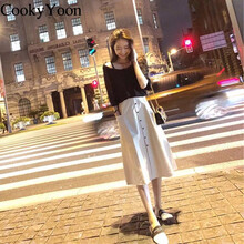 CookyYoon 純色 拼接，印花 連衣裙