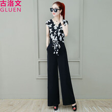 古洛文（GLUEN） 高腰 連衣褲 女 九分褲 休閑褲