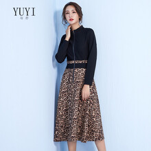 與亦（YUYI） 豹紋 拼接，撞色，拉鏈，褶皺 連衣裙