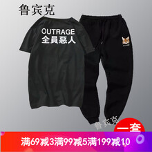 魯賓克 短袖 男士T恤 全員惡人黑色+喵星人褲子 