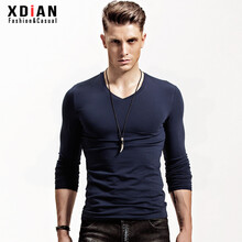 續(xù)點(diǎn)（XDIAN） 長(zhǎng)袖 男士T恤 V領(lǐng)寶藍(lán) 