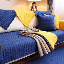 坐垫组合套装韩版新款沙发垫绗缝布艺坐垫地垫沙发巾 幸福方格深蓝色