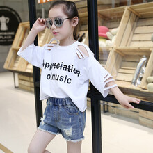 歐語(yǔ)伊依 露肩 短袖 T恤 女 圓領(lǐng)